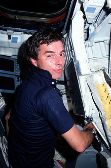 Merbold onboard Shuttle