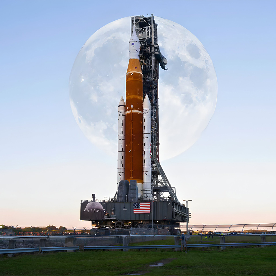 Artemis II auf dem Weg zur Startrampe